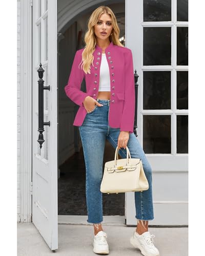 luvamia Women's Open Front Long Sleeves Work Blazer Casual Buttons Jacket Suit