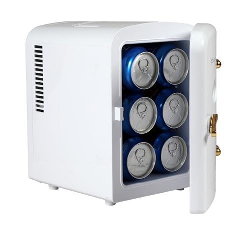 Frigidaire Retro Mini Personal Fridge Cooler, Holds up to 9 Cans, Portable for Car, Office, Bedroom, Dorm Room, or Cabin, Includes 110V AC and 12V DC cords - White Gold (Special Edition Color) on Fridge.com
