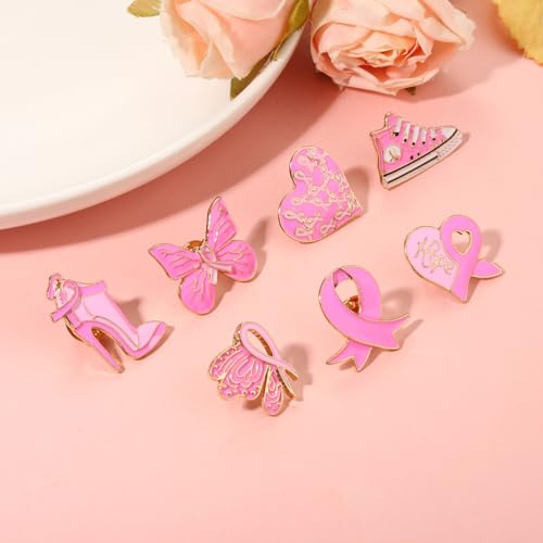 Image of Breast Cancer Awareness Pins for Women Enamel Pink Ribbon Lapel Pins Fight Breast Cancer Brooches Heart Hope Butterfly Brooch Pins Breast Cancer Awareness Jewelry Accessories Outfits