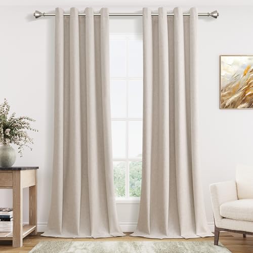 Jowels Oatmeal Linen Grommet Blackout Curtains 92 Inches Long for Bedroom