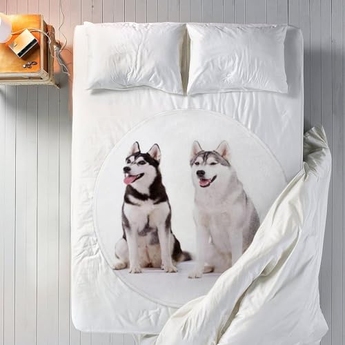 Couverture flanelle Husky douce et pliable format rond 150 cm imprimé - 7