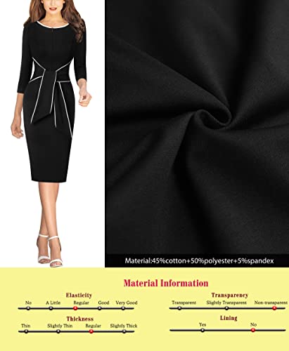 Image of VFSHOW Womens Front Zipper Tie Waist Bow 3 /4 Sleeve Slim Fitted Work Business Office Party Bodycon Pencil Sheath Dress