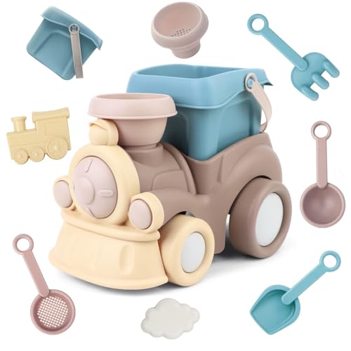 zeeloopbee Beach Toys for Kids Ages 4-8, Toddler Snow Toy Set Includes Beach Truck, Bucket, Shovel, Rake, Scoop, Trowel, Sandbox Toy for Toddlers Ages 3-5, Travel Beach Sand Toys for Kids Ages 8-12