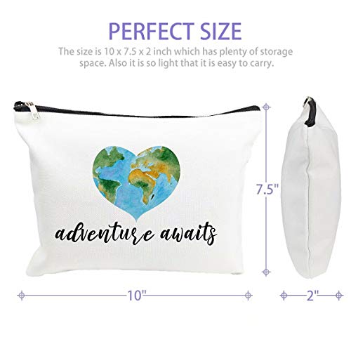 Travel Bag Adventure Awaits Cosmetic Bag Nature Linen Cotton World Map Makeup Case Great Gift for Women Friends Bestie Daughter Graduation Friendship Birthday Gifts,10x7.5 Inch4