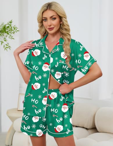Image of Schbbbta Women Pajamas Set, 2 Pieces Satin Silk Button Down Pjs Short Sleeve Outfits Loungewear
