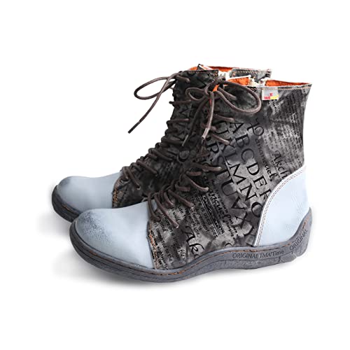 TMA EYES Women's Leather Ankle Boots Lace-Up Patchwork Letter Printing Leather Boots for Women2