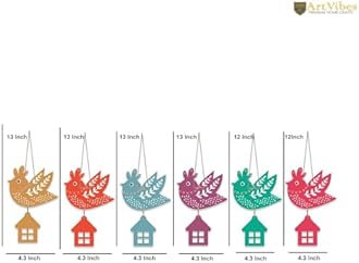 Artvibes Multicolored Flying Birds Wooden Wall Hanging for Home Decoration | Garden Balcony | Office | Cafe | Decorative Door Hanging | Festive Decor Art Items (WH_9110N), Pack of 6