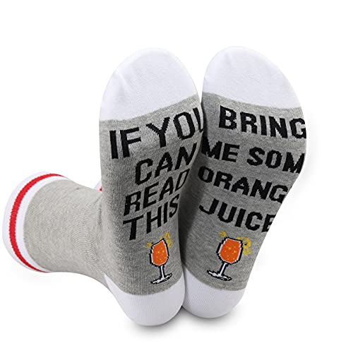 LEVLO 2 Pairs Orange Juice Socks Orange Juice Lover Gift If You Can Read This Bring Me Orange Juice Novelty Socks (Bring Me Orange Juice)