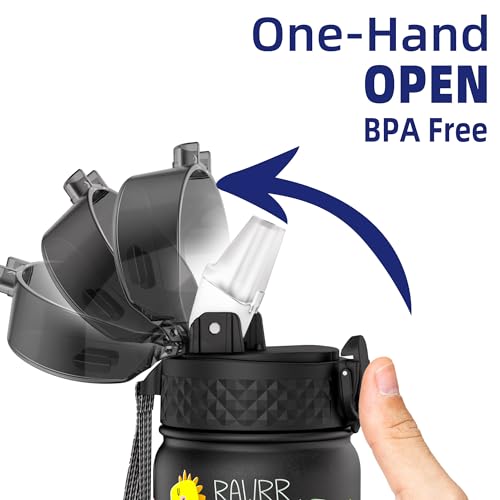GOPPUS 420ml/14oz Kids Insulated Water Bottle with Straw Cute Double Wall Stainless Steel Child's Small Flask Vacuum Insulated Steel Metal Leak Proof Drink Flask Boys Toddler Girls Bottles BPA-Free - Image 3