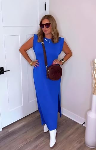 Image of GRECERELLE 2026 Women Year-Round Casual Round Neck Loose Split Wrinkle-Free Long Maxi Vacation Dress with Pockets (XXS-4XL)