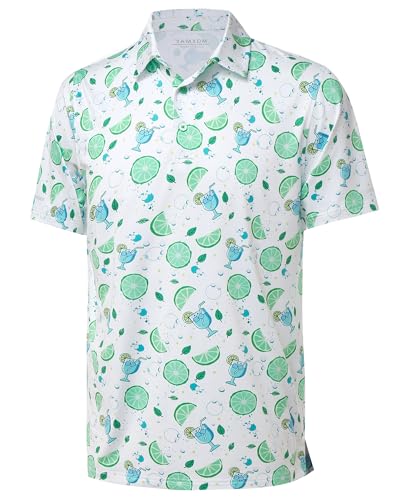 Image of Golf Shirts for Men - Dry Fit Moisture Wicking Short Sleeve Performance Sport Casual Striped Collared Mens Polo Shirt