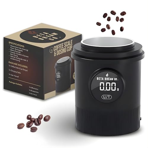 BETA BREAW CO. 2 in 1 Coffee Scale with Dosing Cup Portable Coffee Scale with Timer in Grams/oz Coffee Bean Subscale Touch Activated Led Display with Usb-C Rechargeable - Black