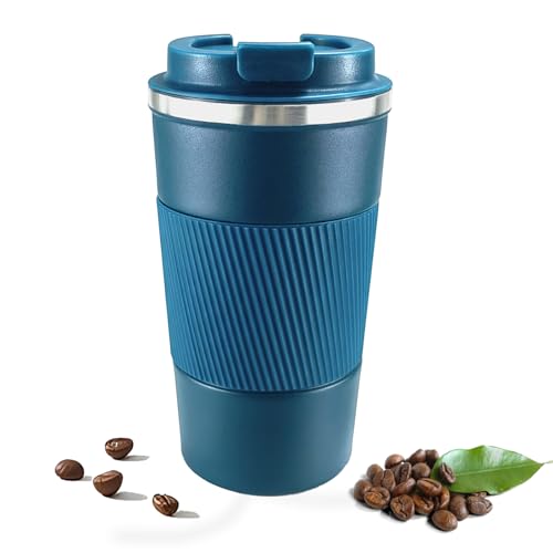 Goodatech Insulated Coffee Mug with Lid, Reusable Travel Coffee Cup, Spill Proof with Leakproof Lid, Double-Wall Vacuum Stainless Steel Coffee Tumblers (Blue 510ml/18oz)