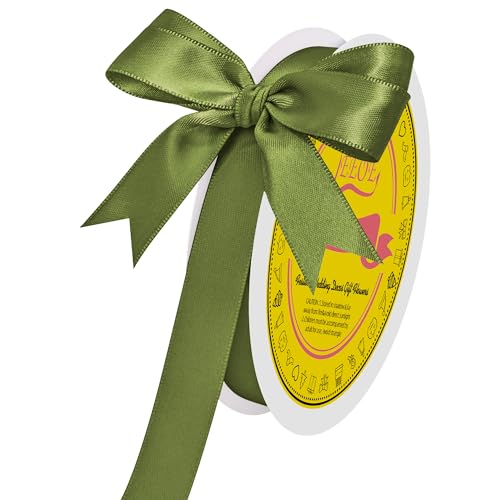 Image of Double Face Moss Green Satin Ribbon 5 /8 inch X 50 Yards Polyester Moss Ribbon for Gift Wrapping Very Suitable for Weddings Party Invitation Decorations and More