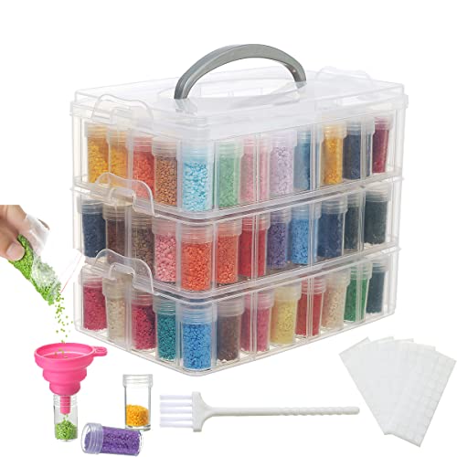 Douorgan 3-Tier Diamond Painting Storage Containers Portable Bead Organizer And Storage Box Stackable Arts & Crafts Organizers For Nail Charms Seed, 132 Round, Funnel, Stickers #TOP25