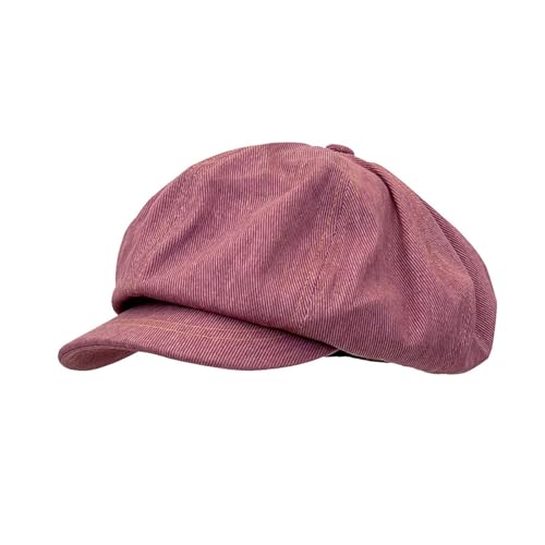 Perfeclan lässige Ballonmütze für Damen, Schirmmütze Kappe Barett Maler Mütz Bakerboy Schiebermütze Newsboy Cap Cabbie-Mütze, Elastischer Rückseite, mit Schirm Frühling-Sommer, Rosa
