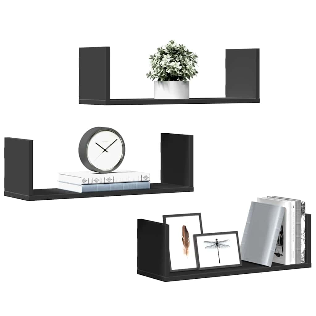 Wandregale 3 STK. Schwarz 58x18x18 cm Holzwerkstoff | Platzsparendes Design, pflegeleicht mit feuchtem Tuch, robust gegen Feuchtigkeit