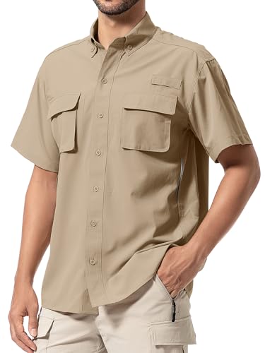Fishing Shirts for Men Short Sleeve UPF 50+ Protection Sun Breathable Quick Dry Magellan Shirts Khaki