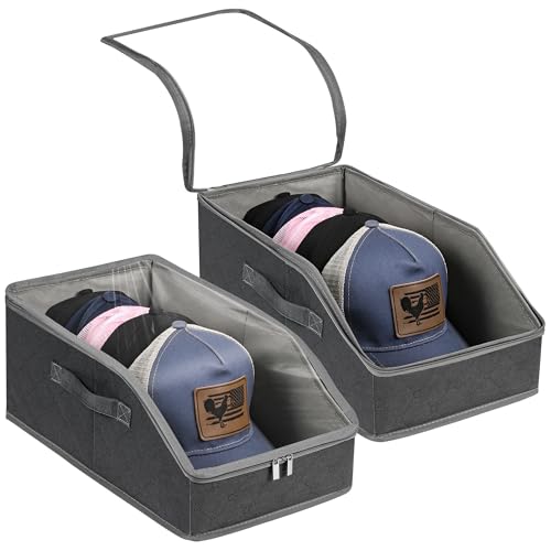 Junclyptic hat organizer for baseball caps-2PCS hat storage with transparent window stackable dustproof Pressure-proof pressure resistant space saving baseball hats organizer Holds up to 24 caps