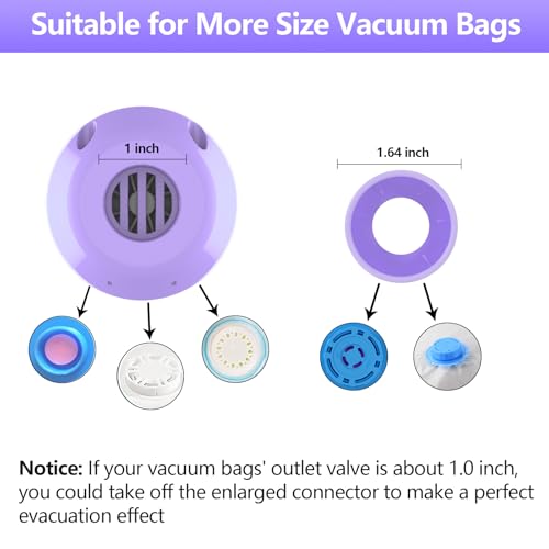 Image of Electric Pump for Vacuum Storage Bags, Travel Vacuum Pump for Various Vacuum Seal Bags Portable Vacpack Air Pump for Compression Clothing Blanket Luggage Purple (Storage Bag Not Included)