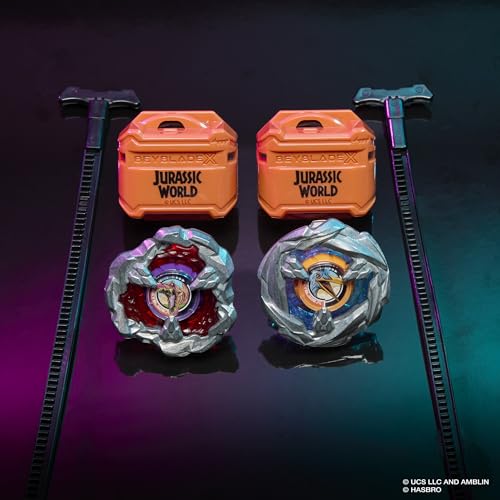 Image of Beyblade X Jurassic World Collab Spinosaurus vs. Quetzalcoatlus Multipack Set, 2 Takara Tomy Tops, 2 launchers, Battling Tops Game, Dinosaur Toys, Ages 8+
