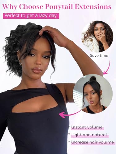 Isaic Ponytail Extension 8 Inch Short Wavy Curly Ponytails Drawstring Ponytail for Black Women Natural Black Pony Tails Hair Extensions Synthetic Hairpiece For Daily Use - Image 6