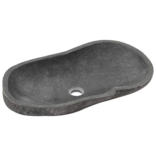 yorten Waschbecken Flussstein Oval 60-70 cm Waschtisch Aufsatzwaschbecken Steinwaschbecken Badezimmer Flussstein Naturstein mit 4,5 cm Abflussöffnung Cover