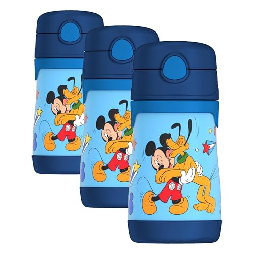 Image of THERMOS Vacuum Insulated Stainless Steel 10oz Straw Bottle, Mickey Mouse (Pack of 3)