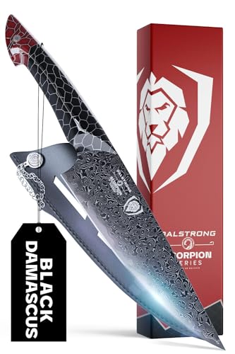 Dalstrong Chef Knife - 8 inch - Scorpion Series - Exclusive Japanese V12 Ultra™ Steel - Black Damascus - Black & Red Honeycomb Resin Handle - Custom-Fit Leather Sheath Dalstrong Chef Knife - 8 inch - Scorpion Series - Exclusive Japanese V12 Ultra™ Steel - Black Damascus - Black & Red Honeycomb Resin Handle - Custom-Fit Leather Sheath