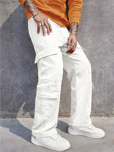 Image of URBAN POCKETS Jeans for Men | Denim Cargo Pants with Relaxed Fit & Utility Side Pockets (2-D-Pocket-U03-U05)