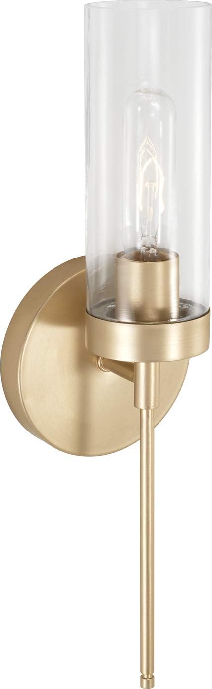 Austin Allen AA1016SF Riley Modern Clear Glass Wall Sconce, 1-Light 100 Watt, 17"H x 5"W, Soft Gold