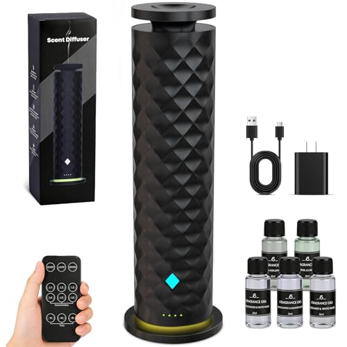 Waterless Scent Diffuser Starter Kit Remote Control Cold Air Scent Diffuser Oil Machine with 5 Oils 1000 Sq Ft Coverage Quiet Nebulizing Aromatherapy for Home Office Bedroom & Spa