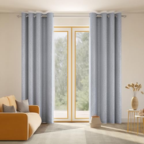Image of haus & kinder Printed Jacquard Door Curtains 7 Feet Long Pack of 2 Door Curtains, 7 Feet Curtains for Door (Willow Breeze, Frost Blue Nature 130x213 CM)