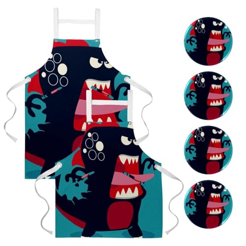 Tablier de serveuse motif dinosaure bleu pour cuisine et nettoyage de la maison au quotidien