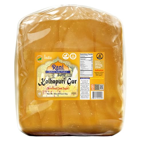 Rani Kolhapuri Gur (Jaggery) 70oz (4.4lbs) 2kg ~ Unrefined Cane Sugar, No Color added, Gluten Friendly | Vegan | NON-GMO | Kosher | No Salt or fillers