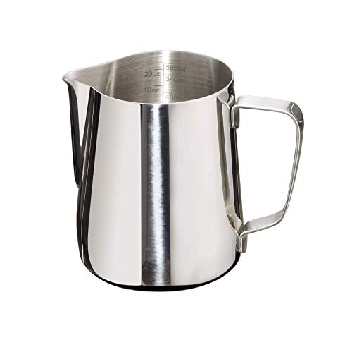 Joytata Milk Frothing Pitcher 20oz Stainless Steel Cup with Double Measurement Scales Perfect for Latte ArtEspresso MakerCappuccino Maker-188 Stainless Steel Milk Frother Pitcher Steaming Pitcher