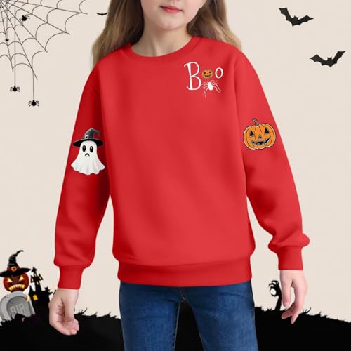 Halloween Sweatshirts for Teen Girls Spooky Season Funny Long Sleeve Shirts Fashion Cute Ghost Graphic Print Tops4