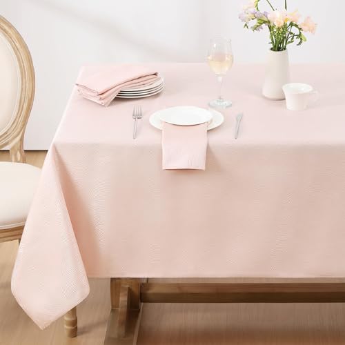 Softalker Jacquard Rectangle Tablecloth 52 x 70 Inch, Light Pink