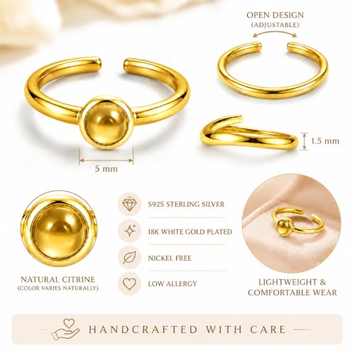 Natural Citrine Ring for Women 925 Sterling Silver Adjustable Open Ring - image 5