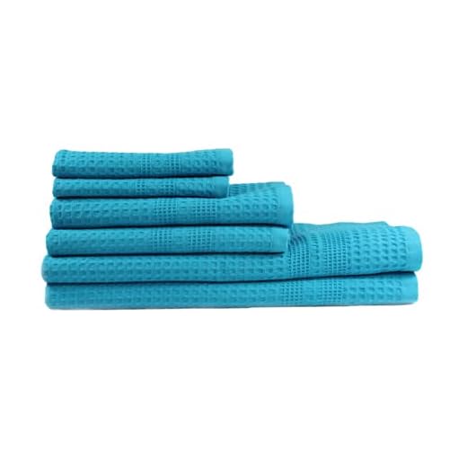 GILDEN TREE Waffle Towel Set Quick Dry Thin | 2 Bath Towels | 2 Hand Towels | 2 Washcloths, Classic Style (Aqua)