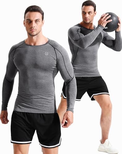 NELEUS Men's 3 Pack Dry Fit Long Sleeve Compression Shirts Workout Running Shirts