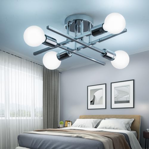 Xingsiyuelyx DINING ROOM LIGHT FIXTURE Modern Chrome Sputnik Ceiling Light Fixture,Semi Flush Mount Ceiling Light,Close To Ceiling Light,Chandelier Light Fixture Ceiling For Bedroom Kitchen Living Room,4 Light E26 Socket thumb #2