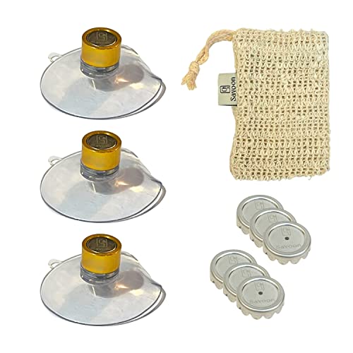 Lot de 3 Porte Savon Aimanté | Couleur Or | à Ventouse | sans Perçage | en Acier Inoxydable | se Fixent sur Toutes Les Surfaces | Idéal pour Salle de Bain, Cuisine