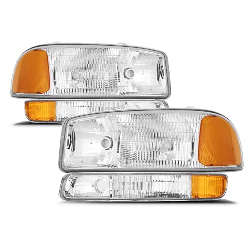 QLLUYTR Headlight Assembly for 1999-2007 GMC Sierra 1500/2001-2007 1500HD 2500HD 3500/ Fit 1999-2006 GMC Yukon, Driver & Passenger Side, Chrome Housing, Oe Replacement (No Bulbs) by QLLUYTR - Used condition - US$64.58