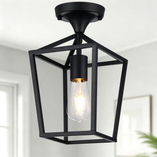 Flush Mount Ceiling Light Fixture, Matte Black Industrial Ceiling Light Fixture,Matte Black Hallway Light Fixtures Ceiling,Light Fixtures Ceiling Mount for Kitchen,Farmhouse,Hall,Bedroom,Bathroom