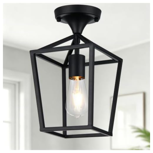 【Upgraded】 Semi Flush Mount Ceiling Light, Black Industrial Ceiling Light Fixtures, Farmhouse Light Fixture for Entryway Porch Hallway Stairway Garage Living Room Dining Room Balcony