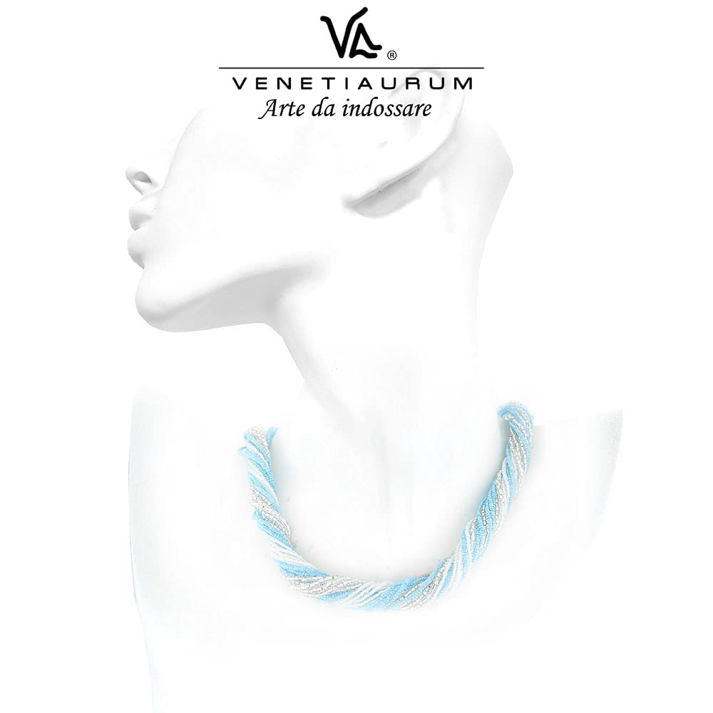 Venetiaurum - Collana Girocollo Multifilo Torchon in vetro e Argento 925 - Gioiello Made in Italy certificato