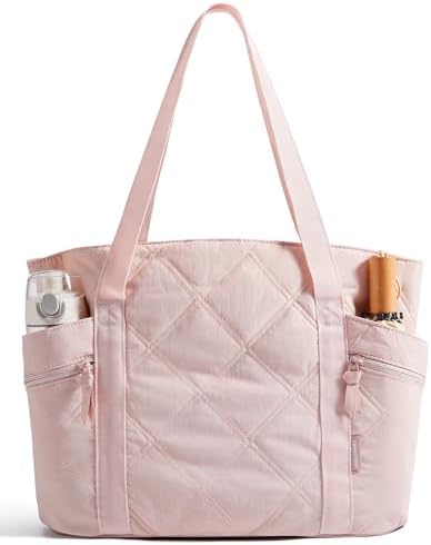 BAGSMART Tote Bag for Women, Puffer Tote Bag with Zipper, Travel Essentials Quilted Nurse Bag Carry On Bag Gifts for Women