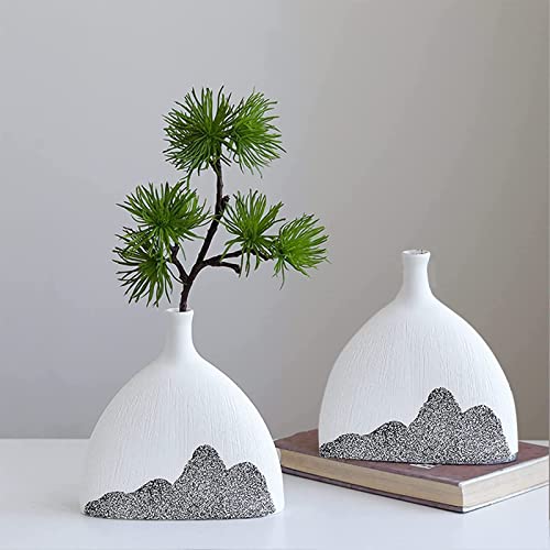 Xyqxyq Two-Piece Ceramic Vases, Decorative Vases, Landscape White And Black Vases, Nordic Minimalist Decorative Vases, Used For Center Pieces, Kitchen, Office Or Living Room (White*2) #TOP1