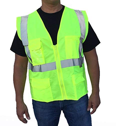 3C Products Sv4100, Ansi/Isea Class 2, High Vis Mesh Vest, Reflective, Zipper, 5 Pockets (Clear Id Pocket), Neon Green,L #TOP2